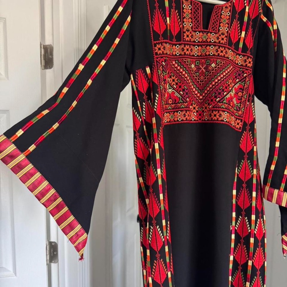 Palestinian Embroidered Black and Red thobe